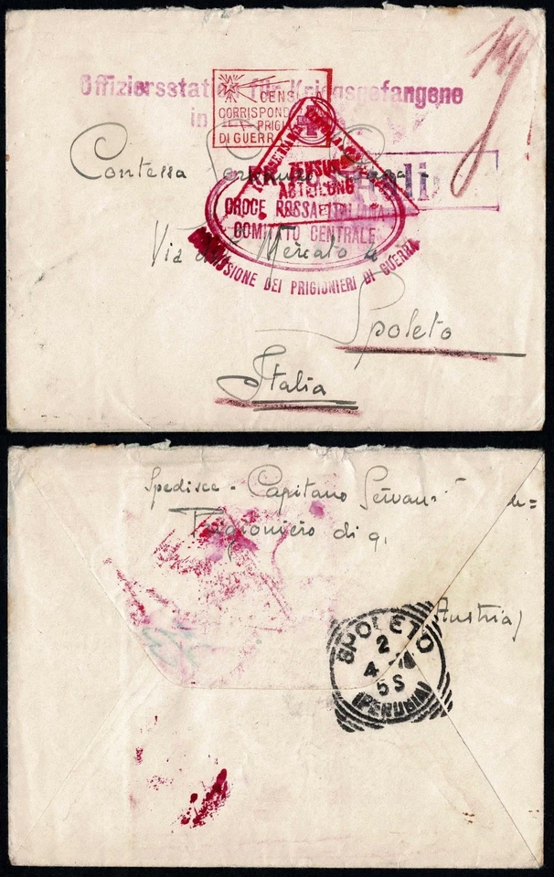 Carta de prisionero de guerra Italia 1945, capitán prisionero en Austria, censor de la Cruz Roja, Segunda Guerra Mundial Foto 1 de 3