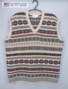 BRORA Unisex Fair Isle Wool Vest Tank Sleeveless Jumper Multicolor - Size XL - Picture 1 of 21