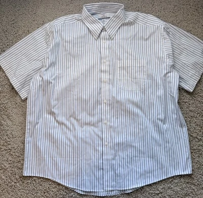 Camisa de vestir Oxford de manga corta a rayas blanca azul Enro para hombre talla 18 Foto 1 de 4