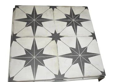 Geometric Star Pattern Floor Wall Tiles Box PSFT-STR-16 Black White 9" Square - Image 1 of 4