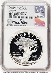 2023-P Silber American Liberty High Relief Medaille Pittsburgh ANA Mike Castle - Bild 1 von 2