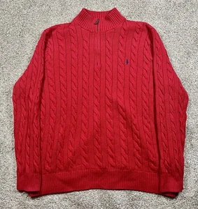 Polo Ralph Lauren Sweater 2XL Tall Red Blue Pony 1/4 Zip Mock Neck Cable Knit - Picture 1 of 4