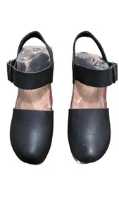 NO.6 Women's Black Leather Old School Slingback Clogs Wooden Heel US 7/ EU 37 - Picture 1 of 9