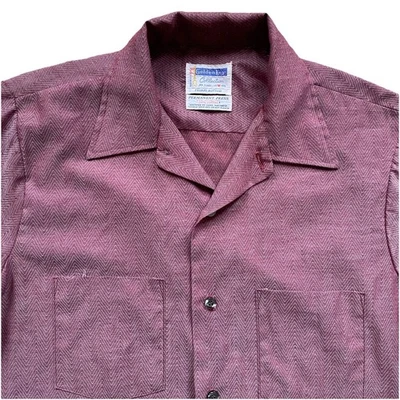 Camisa Chevron Roja Vintage Años 60 Llave Dorada Mediana Cuadrada Inferior Zig Zag Foto 1 de 4