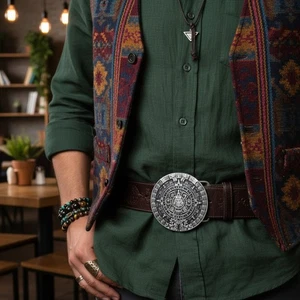 Fibbia In Metallo Vintage Argento Moda Azteca Maya - Picture 1 of 24