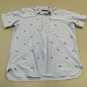 Polo Ralph Lauren SS Button Down Shirt Mens M Blue Allover Embroidered Flags PRL - Picture 1 of 10