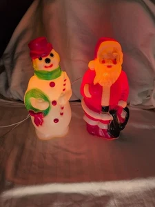 Vtg 1968 Plastic Empire Santa Claus & Snowman Christmas Blow Mold Lights 13" - Picture 1 of 10