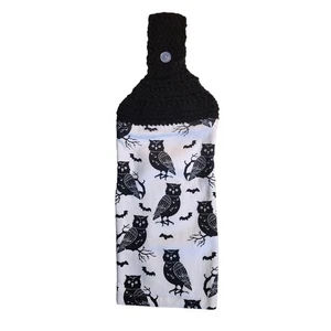 Gehäkeltes Halloween Eule und Fledermäuse hängendes Küchentuch Handarbeit Küchendeko - Bild 1 von 2