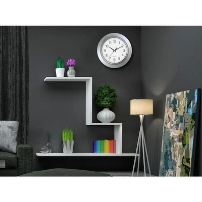 13 in. Round Silver Frame Silver Rim Wall Clock - Image 1 of 4