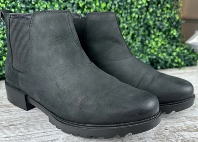 Botines SOREL Emelie Chelsea para mujer 9,5 cuero negro impermeables Foto 1 de 4