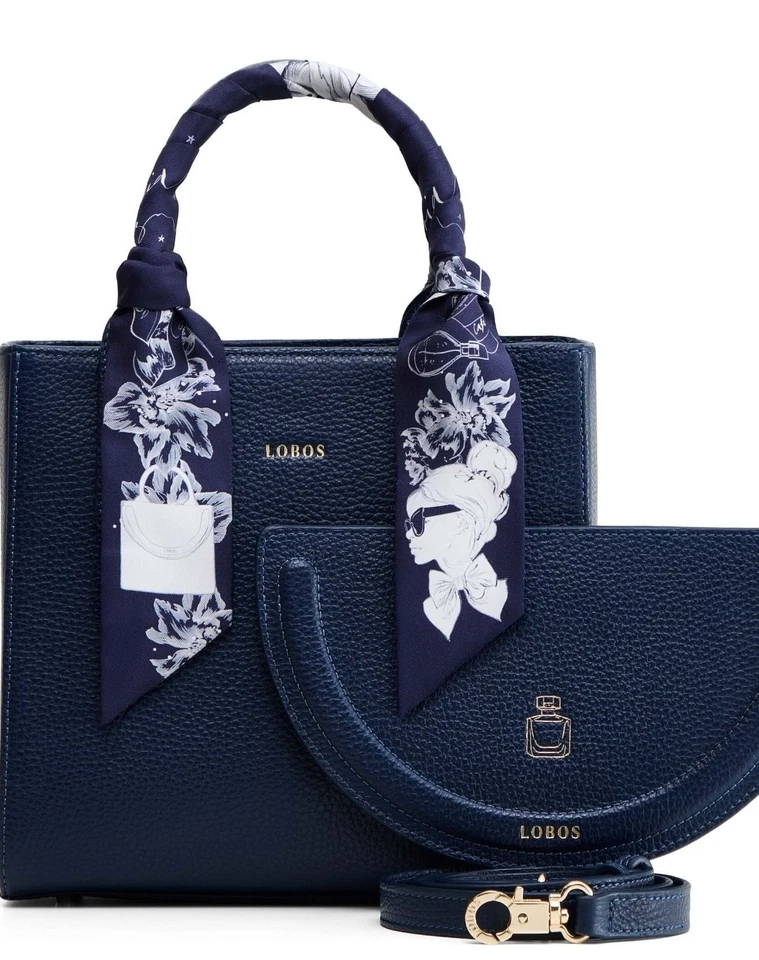 🌟Lobos Olfaktoria Mini Q Navy Blue Nightfall Leather Bag Luxury Silk Scarf 🌟 - Image 1 of 4