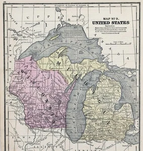 1853 MICHIGAN - WISCONSIN Map Original UPPER PENINSULA LAKE SUPERIOR - Picture 1 of 3