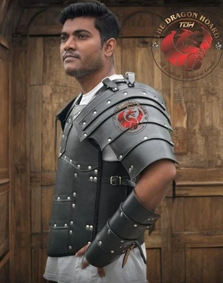 Conjunto de armadura de cuero de cuerpo completo vikingo medieval, disfraz LARP, LARP grueso genuino Foto 1 de 4