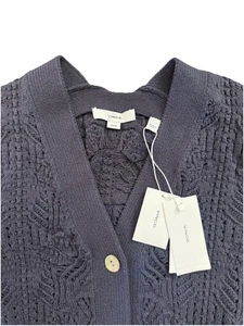 Vince Baumwollmischung 3 Knöpfe Strickjacke handgenäht marineblau Pullover XS neu mit Etikett Y2K - Bild 1 von 6