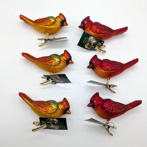 NEW Clip-On Bird Ornaments Set of 6 CARDINALS Male Female Old World Christmas - Picture 1 of 6