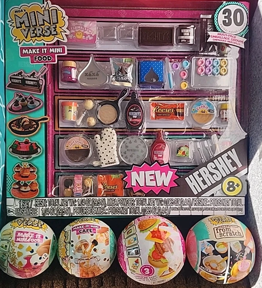 MGA'S MINIVERSE MAKE IT MINI HERSHEY REESES MULTIPACK FOOD & 4 MGA Balls