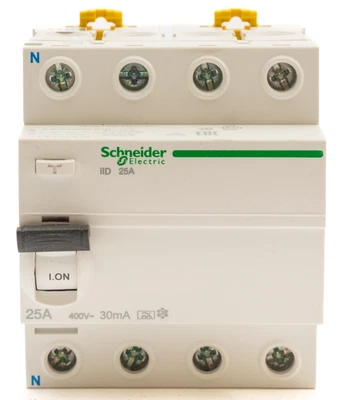 SCHNEIDER 25 AMP 25A 30mA FOUR 4 POLE RCCB RCD TYPE A ILD A9R21425 ACTI9 - Image 1 of 4