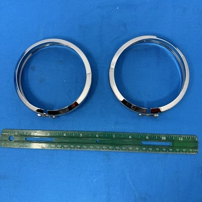 OEM Harley 68725-62A Chrome Auxiliary Passing Lamp Light Bezel Trim Rings Pair - Image 1 of 4