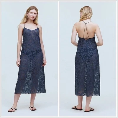 Vestido Madewell Floral Halter Encubrimiento Midi Sombra Profunda Natación Encubrimiento Nuevo con Etiquetas XL Foto 1 de 4