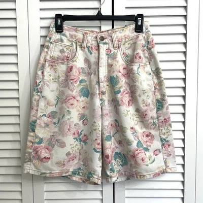Vtg Zena Pink White Floral Floral Mom Jean Shorts High Waist Grandma Cottage 6 - Image 1 of 4