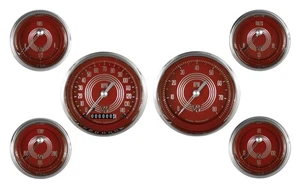V8RS01SHC Classic Instruments V8 Red Steelie Six Gauge Set - Picture 1 of 2