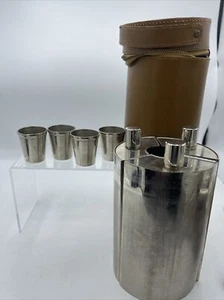 Vintage 60s Traveling Bar 3 Flask Set - 4 Shot Glasses & Zip Travel Case Germany - Picture 1 of 24