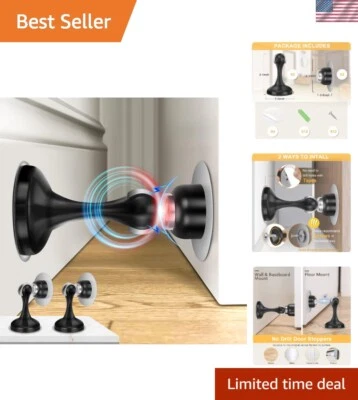Topes de puerta magnéticos de alta resistencia - Paquete de 2 montaje en pared y piso, fáciles de instalar Foto 1 de 4