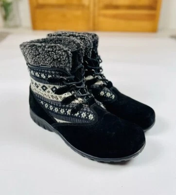 Bota de tornozelo Propet Delaney Alpine com cadarço camurça preta Fair Isle Nordic tamanho 7 em excelente estado usado - Imagem 1 de 4