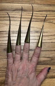 Extra Long Pointed Silver Metal Nail Stiletto Tips Chinese Style Dance Cosplay💗 - Picture 1 of 6