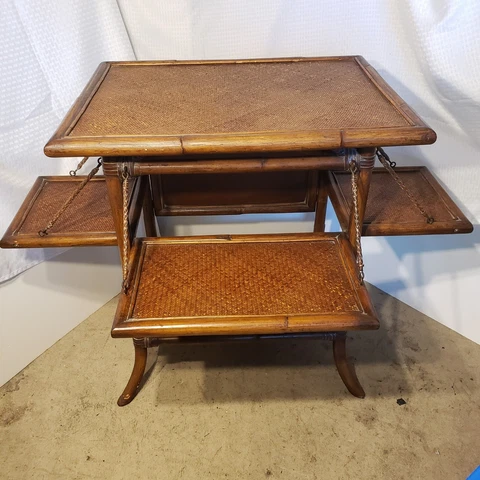 English Bamboo Tea Table With Folding Sides Cover