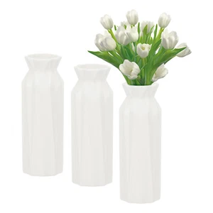 Flower Vases, 3pcs Stylish Flower Vases for Bouquet Plastic Flower Vase, White - Picture 1 of 7
