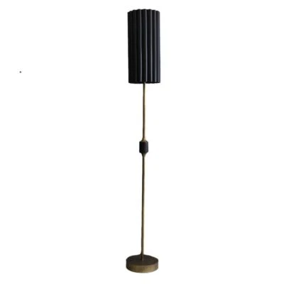 Slim Gold Floor Lamp Black Fluted Metal Shade 63 in Ribbed Vintage Style Bronze - Image 1 of 4