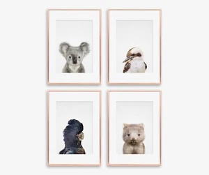 4 x A4 Nursery/Baby/Kids Australian Animals Koala Wombat Kookaburra Wall Prints - Picture 1 of 1