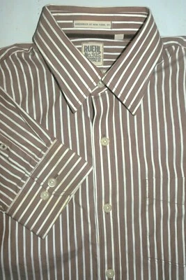 Camisa Para Hombres XXL Ruehl Botón Frontal Algodón Marrón y Blanco Rayas Calce Ajustado Manga 38 Foto 1 de 4