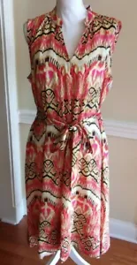 NWT Natori Suzani Gold Red Multi Belted Dress Size 10 $368 - Picture 1 of 6