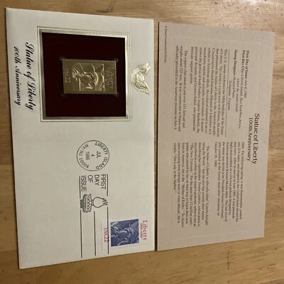 Estampillas de Estados Unidos cubiertas de oro de 22 quilates 1986 - Estatua de la Libertad 100 aniversario Foto 1 de 4