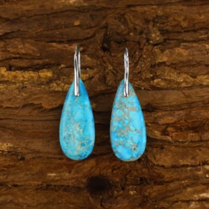 Natural Turquoise Stone Teardrop Dangle Earrings Blue Gemstone Hook Earrings - Picture 1 of 2