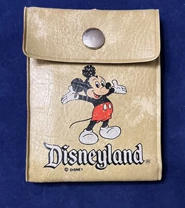 Vintage Disneyland Mickey Mouse Plastic Vinyl Fold Snap Tan Wallet Coin Purse - Picture 1 of 5