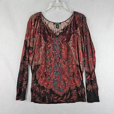 Top Ralph Lauren LRL Tejido Mujer Extra Pequeño Rojo Floral Ligero Fluido Elastizado Foto 1 de 4