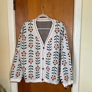 Maglione cardigan donna Saodimalsu maglia bottoni davanti taglia XL bianco sporco floreale - Foto 1 di 10