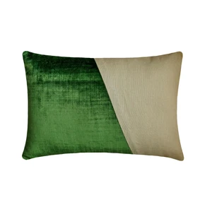Emerald Green Velvet & Linen Lumbar Pillow Cover Solid-Velutinous Emerald - Picture 1 of 10
