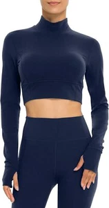 Womens Long Sleeve Crop Tops Backless Workout T Shirt 2025 Large, Dark Blue - Picture 1 of 6