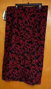 NEW Briggs New York Straight & Pencil Skirt Women's 16 Red Black Floral Back Zip - Picture 1 of 4
