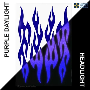 Flames Reflective Helmet Decals, 4 Purple Bike Frame Reflector Stickers #876R - Picture 1 of 7