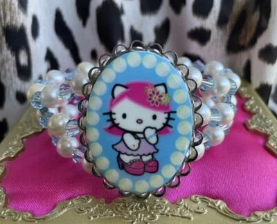 Tarina Tarantino Vintage Pink Head Hello Kitty Pearl Swarovski Crystal Bracelet - Image 1 of 4