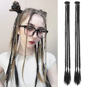 Clip in Box Braids Ponytails Twist Braids Front Bangs Clip On Hair Extensions - Picture 1 of 28
