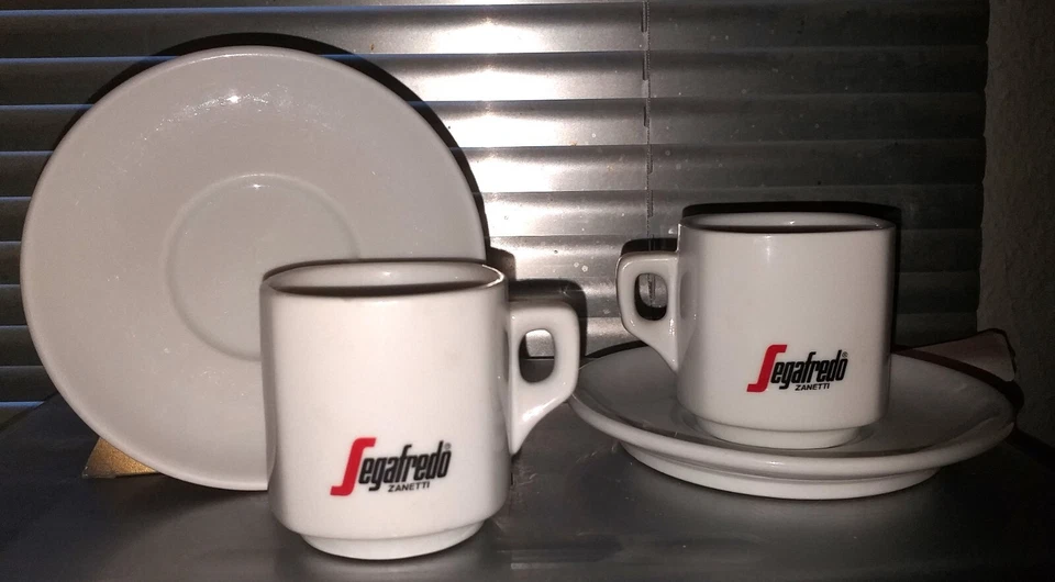 2 x Segafredo Cappuccino-Kaffee-Tassen mit Unterteller weiß - Bild 1 von 1