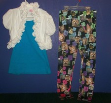 Girl's Slacks/Leggings -Blue Cami Top -White Bulero Jacket - sz Med (10-12)