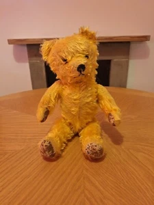 ANTIKER GOLDENER TEDDYBÄR HANDGENÄHTE NASE GLASAUGEN VOLL VERBUNDEN 26 CM - Bild 1 von 22