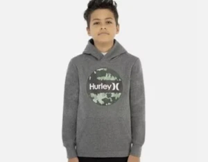 Hurley Boys Hoodie Youth Medium Gray Pullover Sweatshirt Camo Logo - Picture 1 of 5